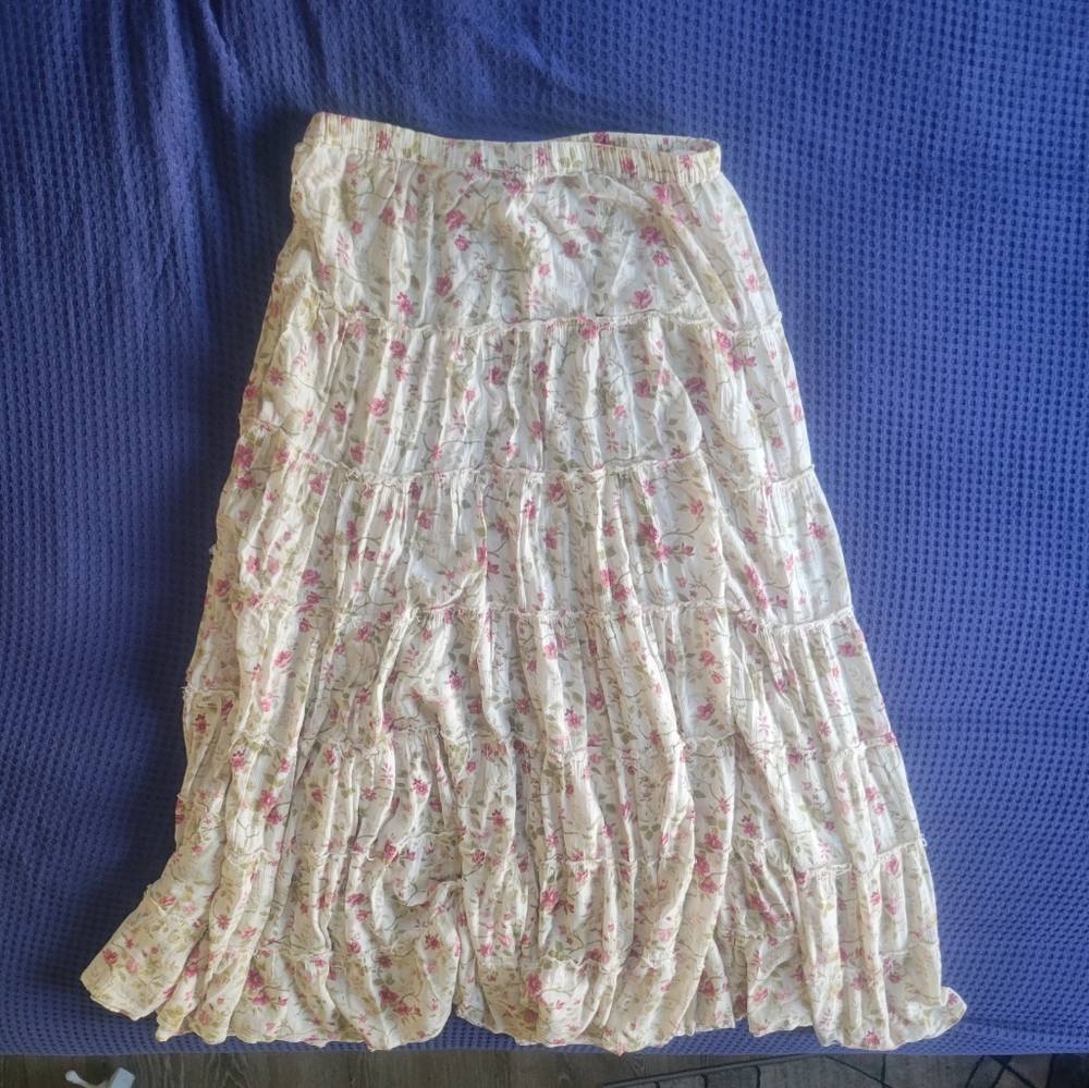 Floral maxi skirt denim & supply large cream and pink